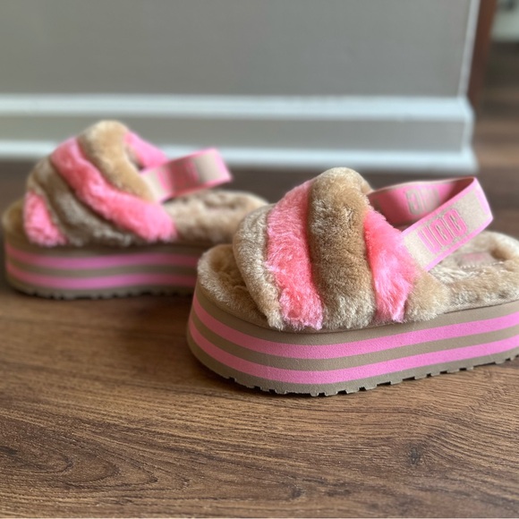 UGG DISCO SLIDE CHESTNUT PINK ROSE COMBO SLIPPERS SIZE 6 WOMEN’S - Picture 6 of 10